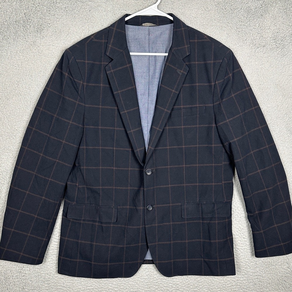 Banana Republic Blazer Mens 46R Tailored Slim Fit Navy Windowpane Sport Coat EUC